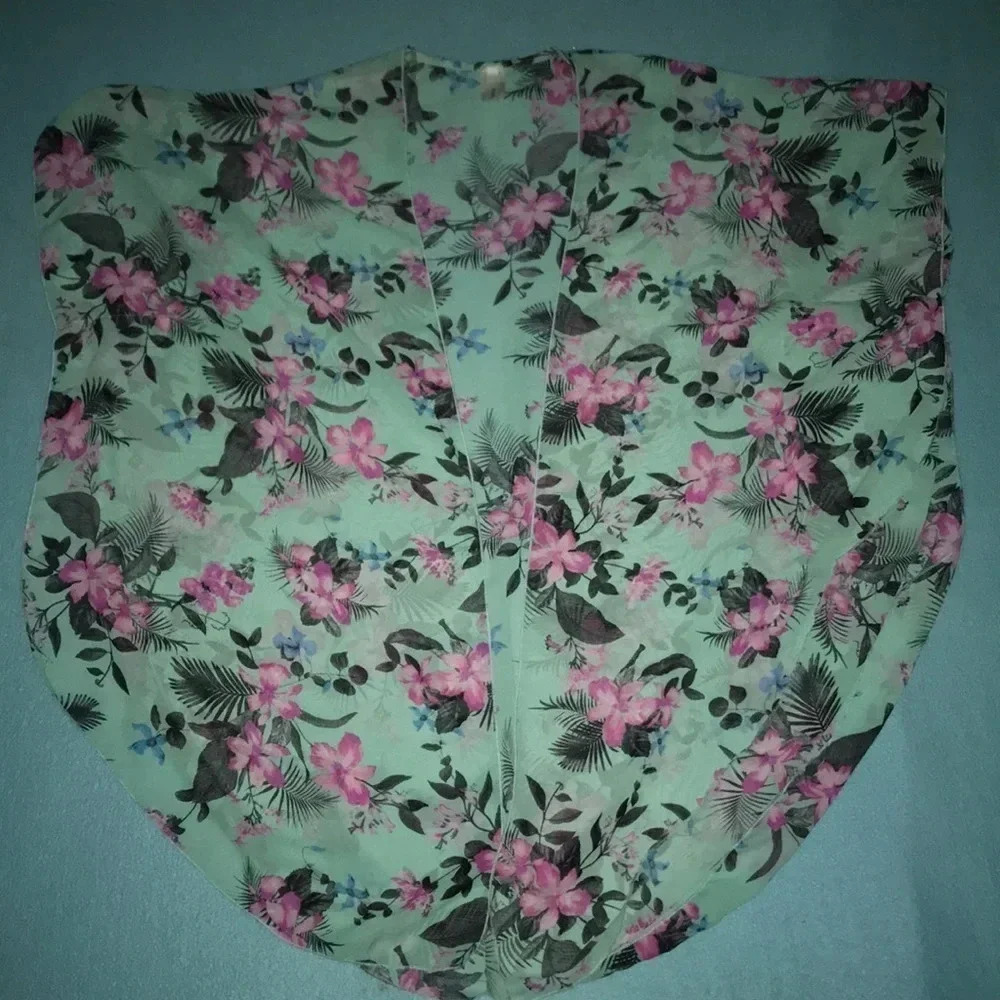 MINIMI kimono floral print short sleeve side splits swim cover boho NEW size M